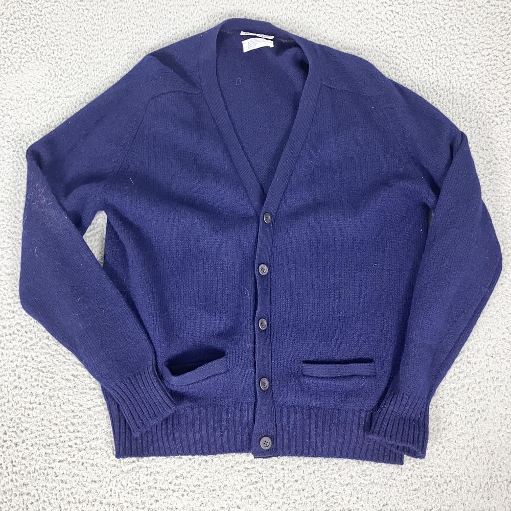 Vintage Braemar Sweater Mens XL Blue Shetland Wool Knit Cardigan Made Scotland